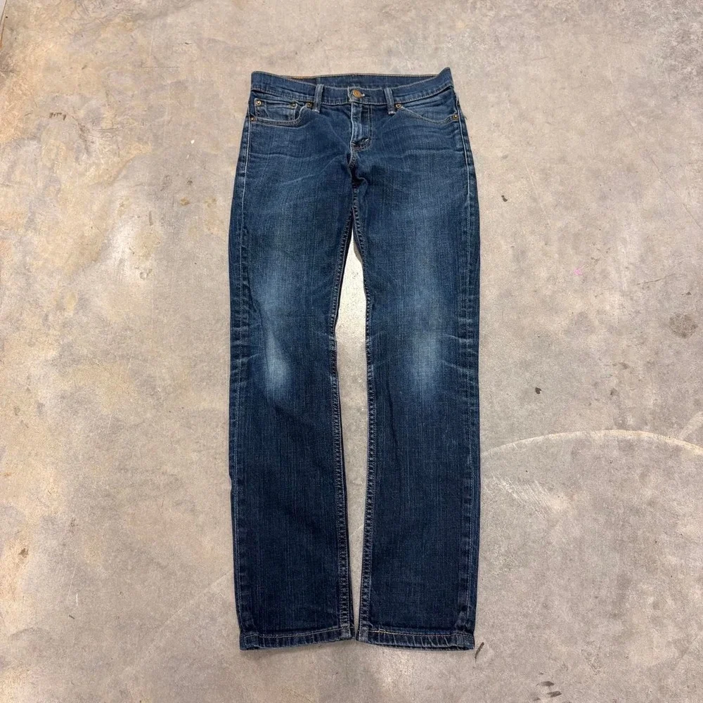 Levis 511 Slim Fit Dark Wash Jeans Mens W30 L32 Faded Whiskered Denim 0185